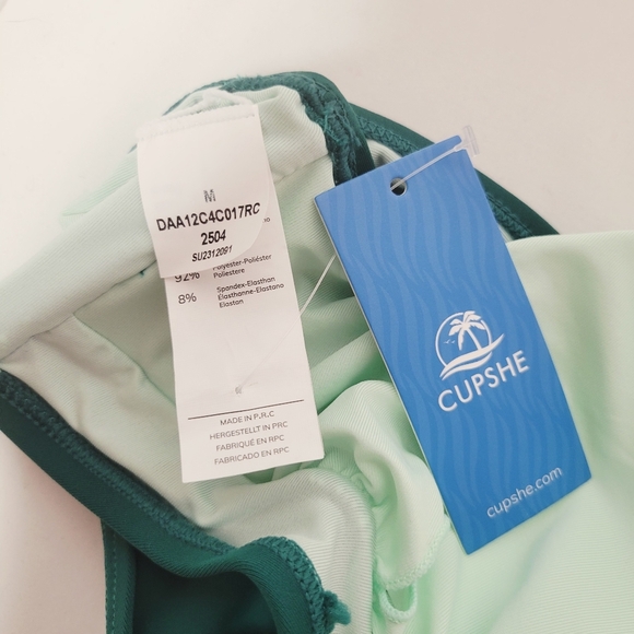 NWT Cupshe 2pc Bikini Swimsuit Green + White Palm Sz Medium - Picture 7 of 12